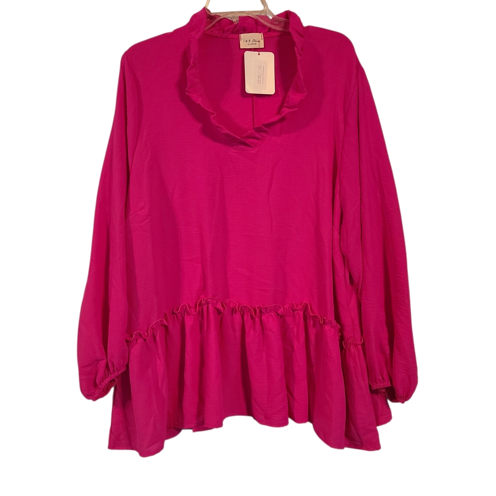 Perfectly Prescilla Vibrant Fuchsia Ruffle Blouse Size 2X